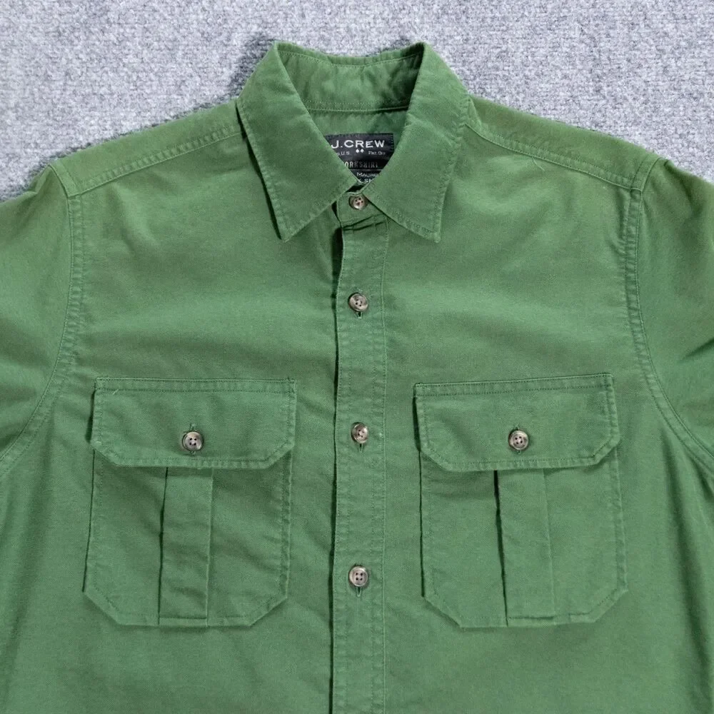 J Crew Work Shirt Men's XS Cotton Military Green Button Utility Army Long Sleeve